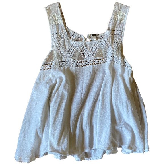 Free People | Costa Mesh Tank Top Ivory Lace Split Back Size Small - Picture 6 of 11